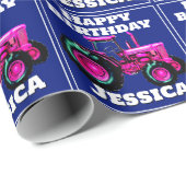 Pink Tractor Birthday Geschenkpapier (Rolleneckpunkt)