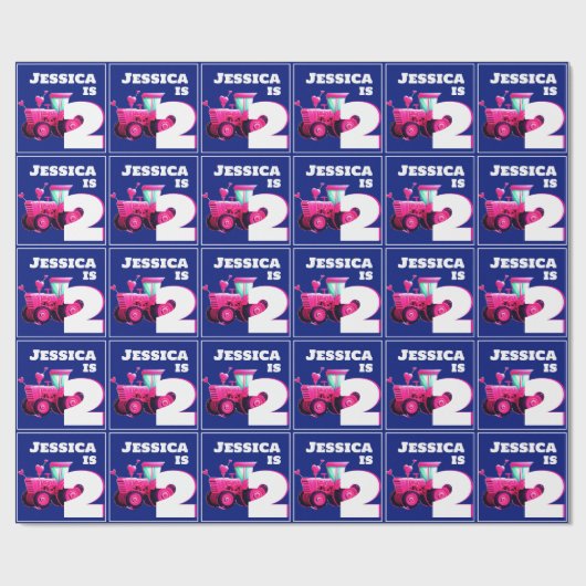 Pink Tractor Birthday Geschenkpapier (Flach)