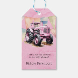 Pink Tractor Flag Girl Babydusche Danke Geschenkanhänger