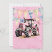 Pink Tractor Flag Wasserfarbe Girl Babydusche Einladung (Rückseite)