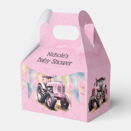 Pink Tractor Flag Wasserfarbe Girl Babydusche Geschenkschachtel