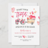 Pink Tractor Girl Babydusche Einladung (Vorderseite)