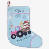 Pink Tractor Merry Weihnachtsname Kleiner Weihnachtsstrumpf (Vorderseite)