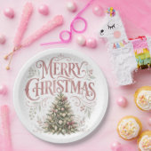 Pink traditioneller Weihnachtsbaum | Pinkmas Pappteller (Party)