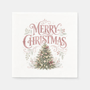 Pink traditioneller Weihnachtsbaum   Pinkmas Serviette