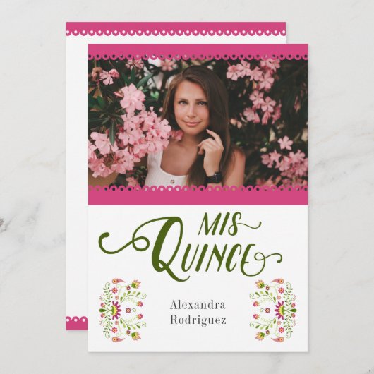Pink Traditionelles mexikanisches Foto Quinceanera Einladung (Vorne/Hinten)