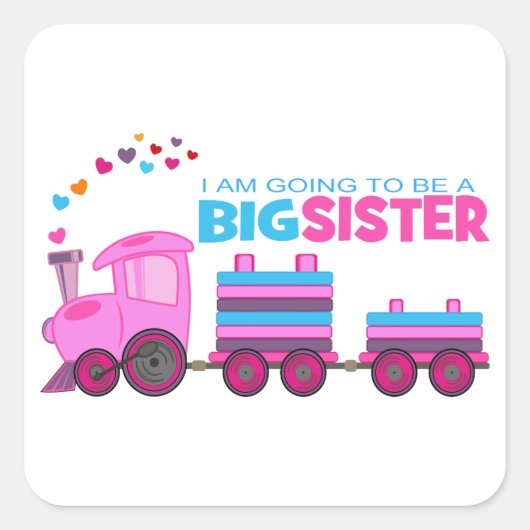 Pink Train Big Sister Quadratischer Aufkleber (Vorderseite)