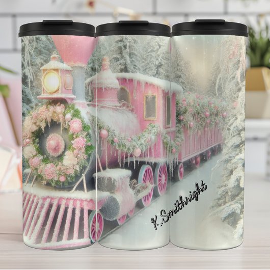 Pink Train Floral Winter Wonderland Thermosbecher