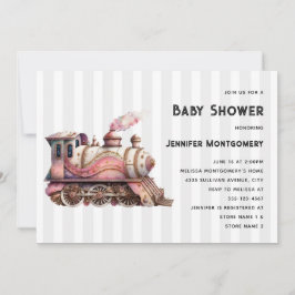 Pink Train Motor Vintag Steampunk Baby Dusche Einladung