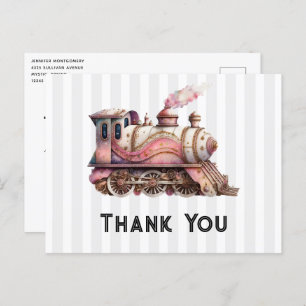 Pink Train Motor Vintag Steampunk Danke Postkarte