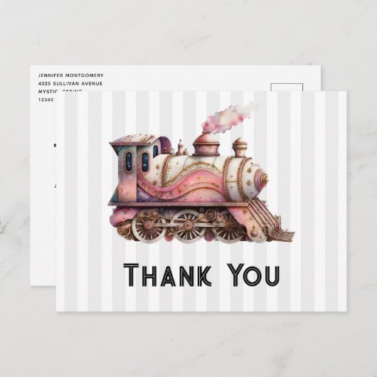Pink Train Motor Vintag Steampunk Danke Postkarte (Vorne/Hinten)