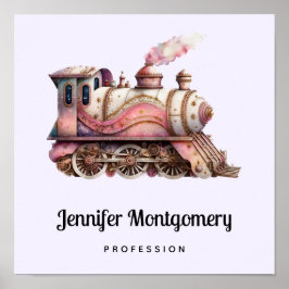 Pink Train Motor Vintag Steampunk Style Business Poster