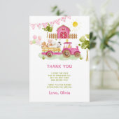 Pink Traktor Nutztiere Geburtstag danke Karte (Stehend Vorderseite)