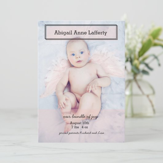 Pink Transparency Box Geburtsankündigung Ankündigung (Stehend Vorderseite)