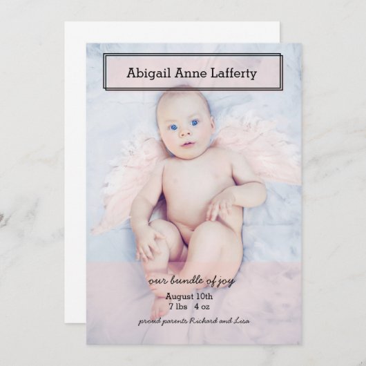 Pink Transparency Box Geburtsankündigung Ankündigung (Vorne/Hinten)