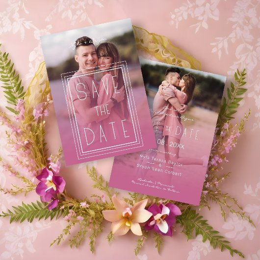 Pink Transparency Effect 2 Photos Engagement Save The Date