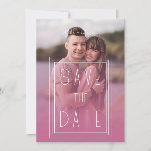 Pink Transparency Effect 2 Photos Engagement Save The Date (Vorderseite)