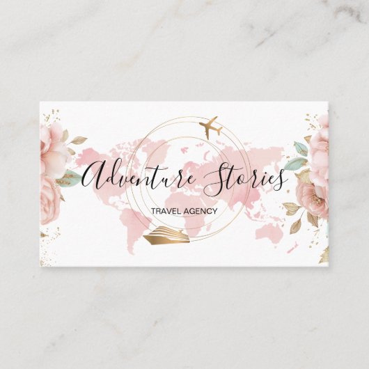 Pink Travel Agency Reisebüro Blog Blue World Map Visitenkarte (Vorderseite)
