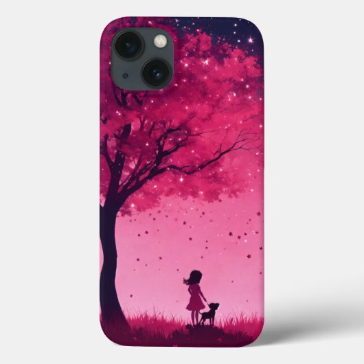 Pink tree and stars apple iphone 13 case (Rückseite)