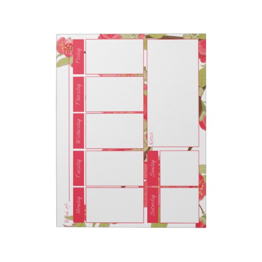 Pink Tree Blüten Wöchentlicher Kalender Notepad Notizblock (Rotiert)