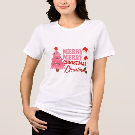 Pink Tree & Bold Merry #christmastree #xmas Tri-Blend Shirt (Vorderseite)