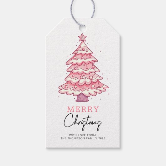 Pink Tree Frohe Weihnachtsfeiertage Geschenkanhänger (Vorderseite)
