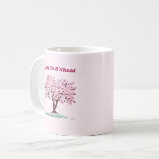 Pink Tree Happy Tu B'shvat Kaffeetasse (Vorderseite Links)