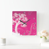 Pink Tree Niedlich Girly Retro Blumenmode Quadratische Wanduhr (Zuhause)