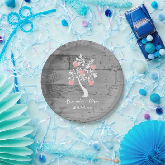 Pink Tree of Hearts Wedding Paper Plate Pappteller (Party)