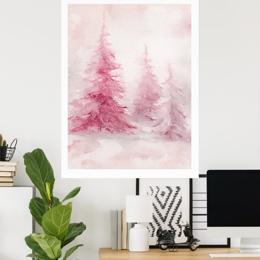 Pink Tree Wall Art – Elegant Floral Home D Poster (Heimbüro)