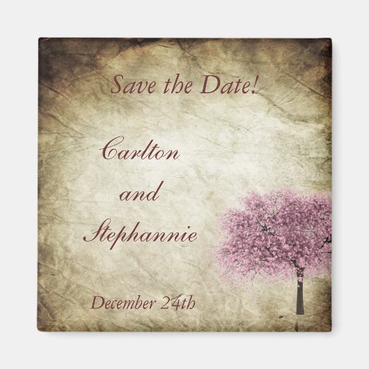 Pink Tree Wedding Magnet Gefallen (Vorne)