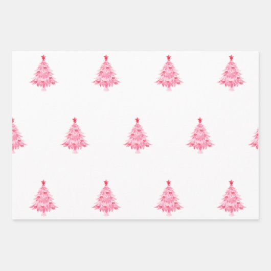Pink Tree Wrapping Paper Geschenkpapier Set (Vorderseite)