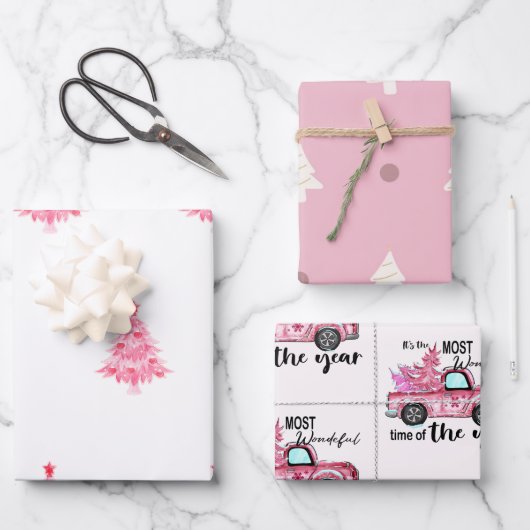 Pink Tree Wrapping Paper Geschenkpapier Set (Vorderseite)