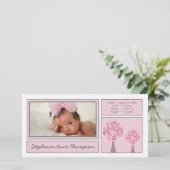 Pink Trees Baby Girl Geburtsankündigung Fotokarte Ankündigung (Stehend Vorderseite)