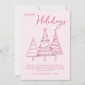 Pink Trees Hand Drawn Doodle Whimsy Weihnachten (Vorderseite)
