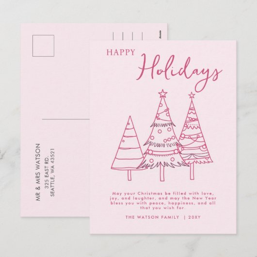 Pink Trees Hand Drawn Doodle Whimsy Weihnachten (Vorne/Hinten)