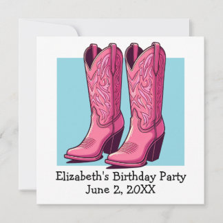 Pink Trendy Cowgirl Boots Girl Birthday Party Einladung