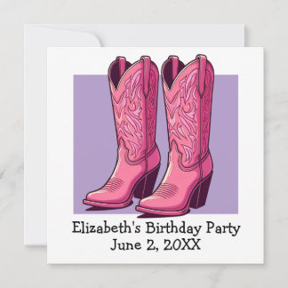 Pink Trendy Cowgirl Boots Girl Birthday Party Einladung