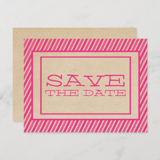 Pink Trendy Stripes Save the Date Postkarte (Vorne/Hinten)