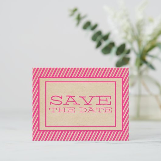 Pink Trendy Stripes Save the Date Postkarte (Stehend Vorderseite)