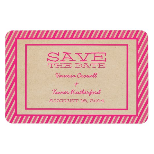 Pink Trendy Stripes Speichern Sie das Datumsfenste Magnet (Horizontal)