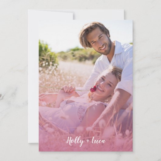 Pink Trendy Transparency Effect Photo Couple Save The Date (Vorderseite)