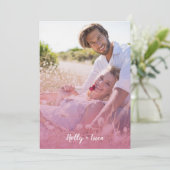 Pink Trendy Transparency Effect Photo Couple Save The Date (Stehend Vorderseite)