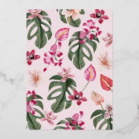 Pink Tropical Baby Dusche Folieneinladung (Rückseite)