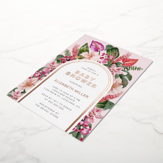 Pink Tropical Baby Dusche Folieneinladung (Gedreht)