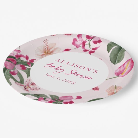 Pink Tropical Baby Pappteller (Schrägansicht)