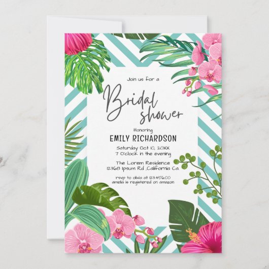 Pink Tropical Beach Brautparty Einladung (Vorderseite)