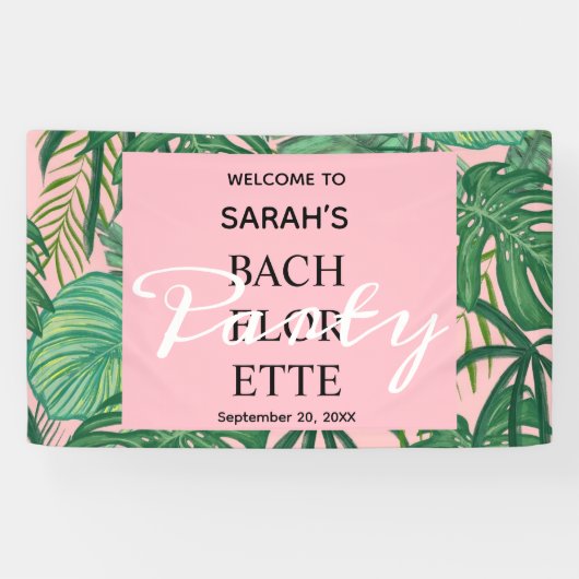 Pink Tropical Beach Palm Bachelorette Empfang Banner (Horizontal)