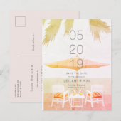 Pink Tropical Beach Stühle Save the Date Postkarte (Vorne/Hinten)
