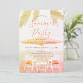 Pink Tropical Beach Summer Party Einladung (Stehend Vorderseite)
